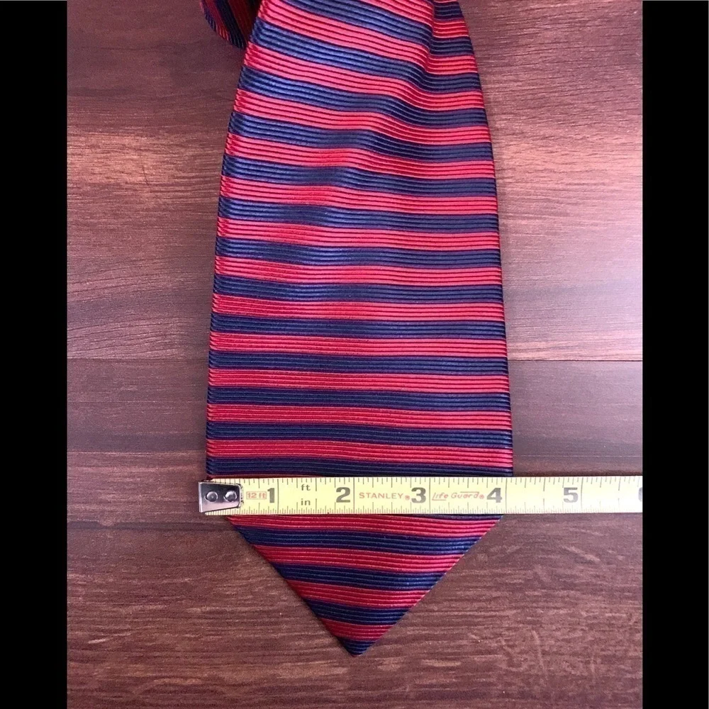 PIERRE CARDIN Vintage All Silk Red & Blue Striped Necktie